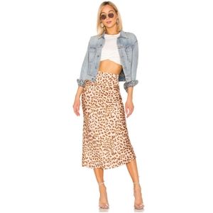 FREE PEOPLE NORMANI BIAS MIDI SKIRT LEOPARD PRINT HIGH WAIST SILK SATIN
